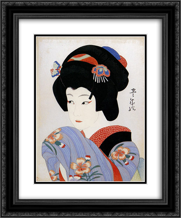 Ichikawa Shocho II as Oman 20x24 Black Ornate Wood Framed Art Print Poster with Double Matting by Toyonari, Yamamura