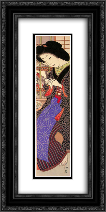 Typical Daughter of Downtown Edo 12x24 Black Ornate Wood Framed Art Print Poster with Double Matting by Toyonari, Yamamura