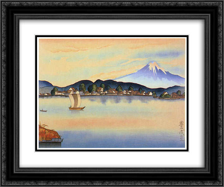 View of Fuji from Izumo 24x20 Black Ornate Wood Framed Art Print Poster with Double Matting by Toyonari, Yamamura