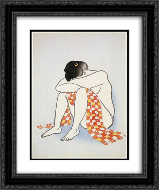 Woman with Scarf 20x24 Black Ornate Wood Framed Art Print Poster with Double Matting by Toyonari, Yamamura