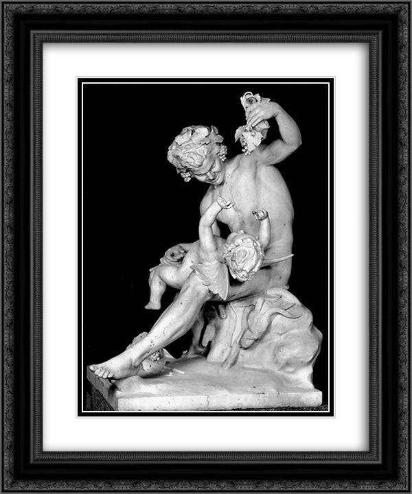 Satyr plays with Eros 20x24 Black Ornate Wood Framed Art Print Poster with Double Matting by Chalepas, Yannoulis