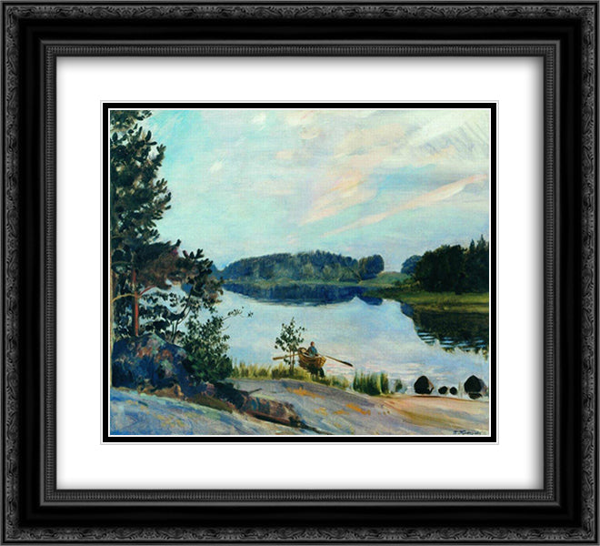 Forest Lake in the Konkol 22x20 Black Ornate Wood Framed Art Print Poster with Double Matting by Kustodiev, Boris