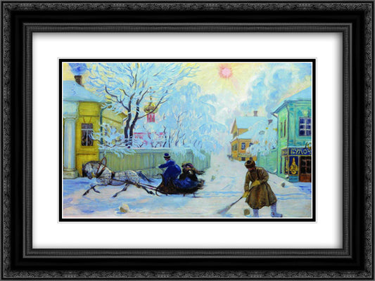 Frosty Morning 24x18 Black Ornate Wood Framed Art Print Poster with Double Matting by Kustodiev, Boris