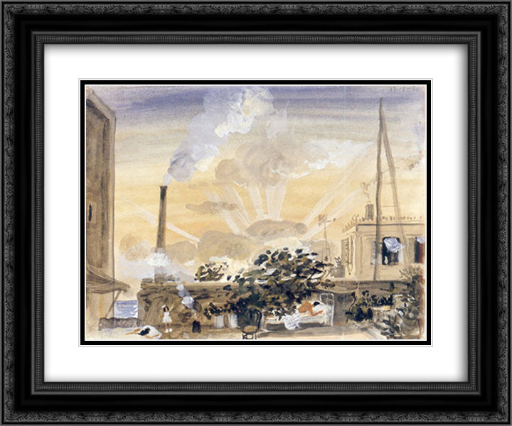 Asleep beneath the fig - tree and a chimney 24x20 Black Ornate Wood Framed Art Print Poster with Double Matting by Tsaroychis, Yiannis