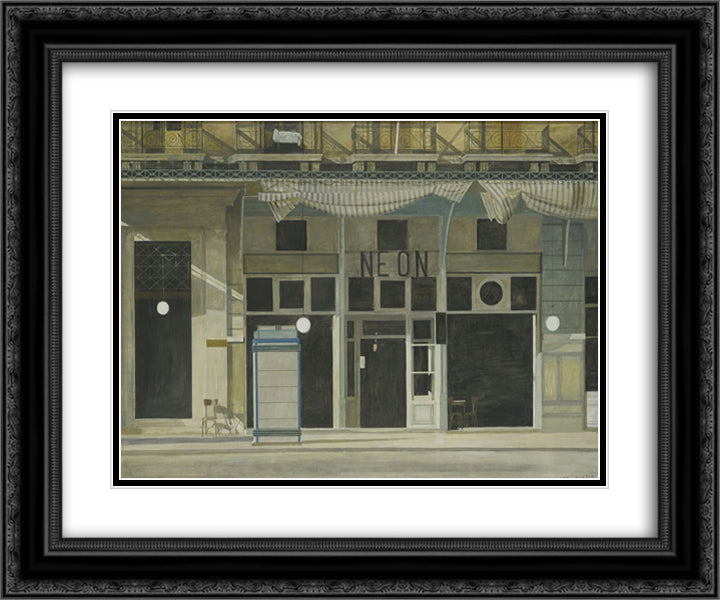 Cafe ''Neon'' at day 24x20 Black Ornate Wood Framed Art Print Poster with Double Matting by Tsaroychis, Yiannis