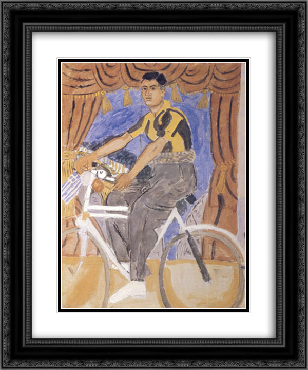 Cyclist in front of a backdrop by Sotiris Spatharis 20x24 Black Ornate Wood Framed Art Print Poster with Double Matting by Tsaroychis, Yiannis