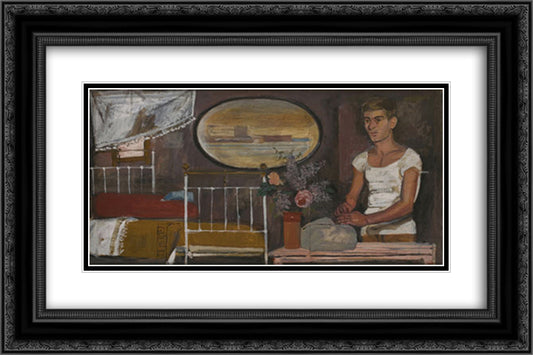 Departure with oval mirror 24x16 Black Ornate Wood Framed Art Print Poster with Double Matting by Tsaroychis, Yiannis