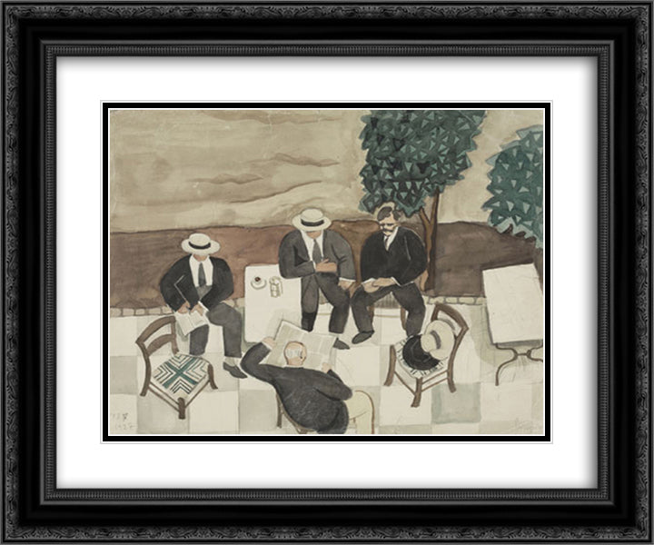 Four men at a cafe 24x20 Black Ornate Wood Framed Art Print Poster with Double Matting by Tsaroychis, Yiannis