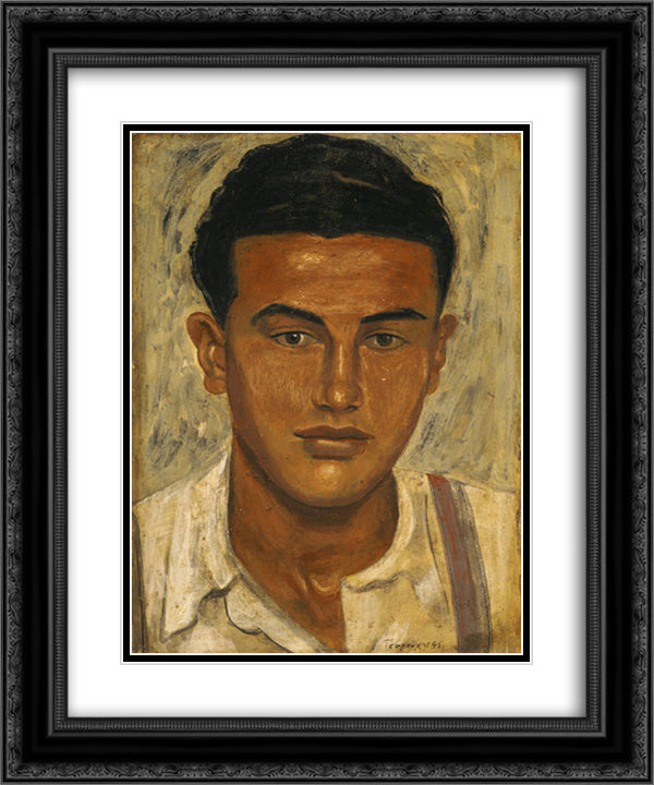 Head of a Youth 20x24 Black Ornate Wood Framed Art Print Poster with Double Matting by Tsaroychis, Yiannis