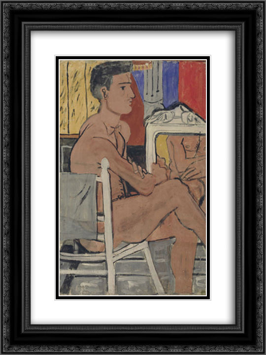 Italian nude sitting 18x24 Black Ornate Wood Framed Art Print Poster with Double Matting by Tsaroychis, Yiannis