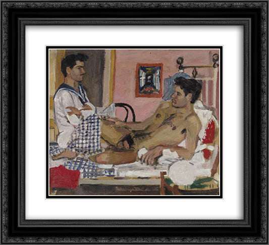 Mariner and reclining nude 22x20 Black Ornate Wood Framed Art Print Poster with Double Matting by Tsaroychis, Yiannis