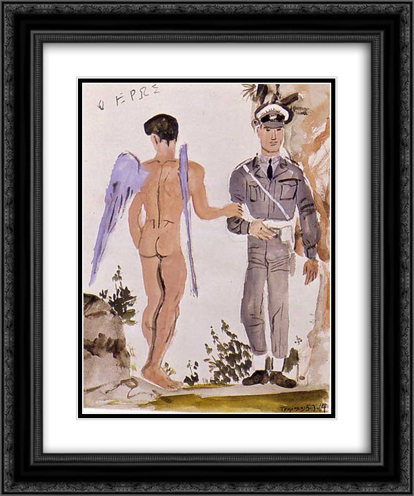 Military Policeman arresting the spirit 20x24 Black Ornate Wood Framed Art Print Poster with Double Matting by Tsaroychis, Yiannis