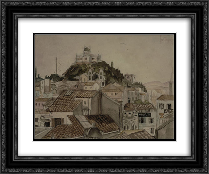 Observatory as seen from a house near Monastiraki 24x20 Black Ornate Wood Framed Art Print Poster with Double Matting by Tsaroychis, Yiannis
