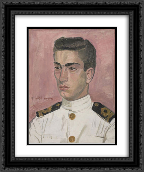 Officer mariner on pink background 20x24 Black Ornate Wood Framed Art Print Poster with Double Matting by Tsaroychis, Yiannis