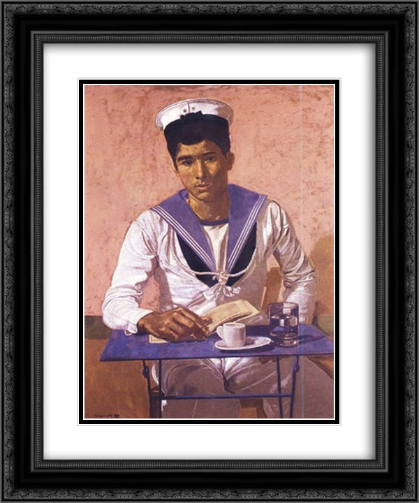 Sailor on pink background 20x24 Black Ornate Wood Framed Art Print Poster with Double Matting by Tsaroychis, Yiannis