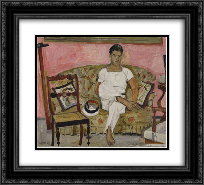 Sailor without shoes sitting on couch 22x20 Black Ornate Wood Framed Art Print Poster with Double Matting by Tsaroychis, Yiannis