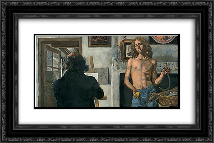 Self portrait of painter with his model 24x16 Black Ornate Wood Framed Art Print Poster with Double Matting by Tsaroychis, Yiannis