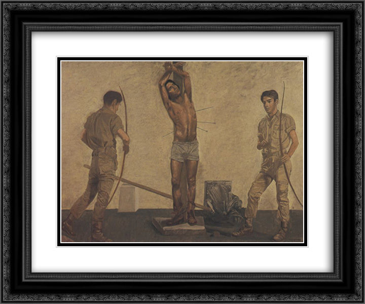 St Sebastian 24x20 Black Ornate Wood Framed Art Print Poster with Double Matting by Tsaroychis, Yiannis