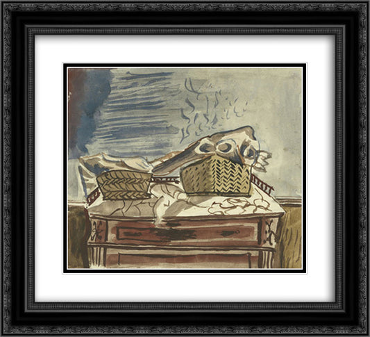 Still life with baskets 22x20 Black Ornate Wood Framed Art Print Poster with Double Matting by Tsaroychis, Yiannis