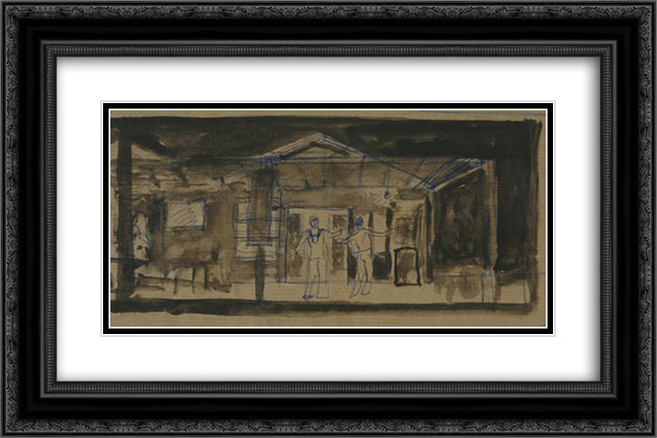 Taverna at Perama with dancing to a juke box 24x16 Black Ornate Wood Framed Art Print Poster with Double Matting by Tsaroychis, Yiannis