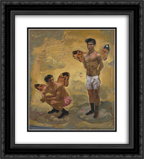 Two men with butterfly wings , black shoes 20x22 Black Ornate Wood Framed Art Print Poster with Double Matting by Tsaroychis, Yiannis