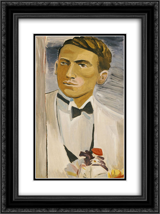 Version of a Portrait with Paper Flowers 18x24 Black Ornate Wood Framed Art Print Poster with Double Matting by Tsaroychis, Yiannis