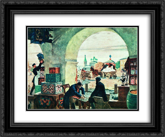 Gostiny Dvor (In a merchant shout) 24x20 Black Ornate Wood Framed Art Print Poster with Double Matting by Kustodiev, Boris