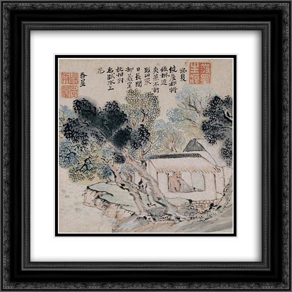 Enjoyment of Summer Scenery 20x20 Black Ornate Wood Framed Art Print Poster with Double Matting by Buson, Yosa
