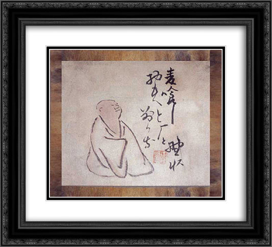 Haiku Poet and His Poem () 22x20 Black Ornate Wood Framed Art Print Poster with Double Matting by Buson, Yosa