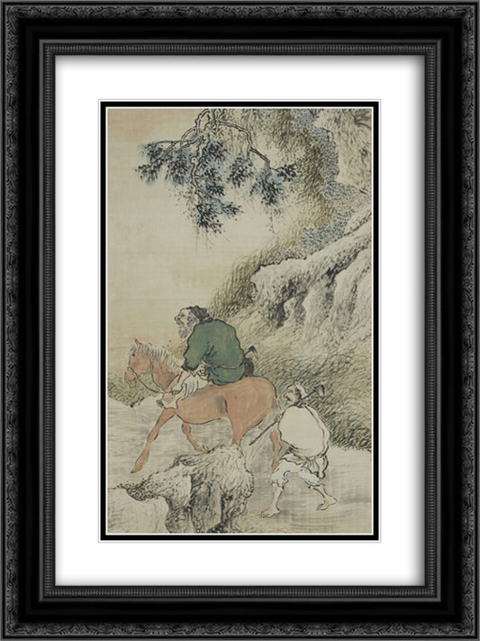 Herb Gatherers in the Mountains (detail) 18x24 Black Ornate Wood Framed Art Print Poster with Double Matting by Buson, Yosa