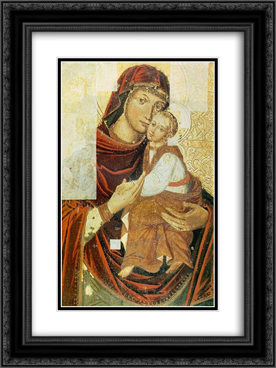 Icon of the Mother of God from the Bilostok Monastery iconostasis 18x24 Black Ornate Wood Framed Art Print Poster with Double Matting by Kondzelevych, Yov