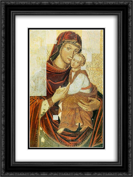 Icon of the Mother of God from the Bilostok Monastery iconostasis 18x24 Black Ornate Wood Framed Art Print Poster with Double Matting by Kondzelevych, Yov