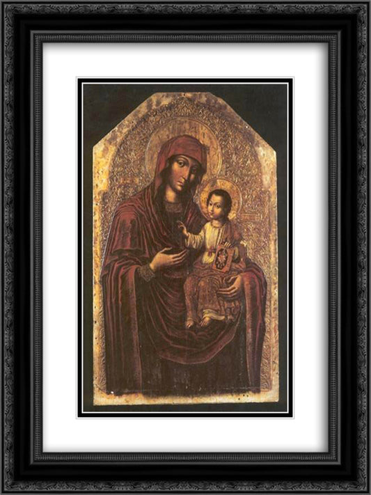 Icon of the Mother of God from the Maniava Hermitage iconostasis 18x24 Black Ornate Wood Framed Art Print Poster with Double Matting by Kondzelevych, Yov