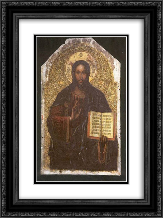 Icon of the Savior from the Maniava Hermitage iconostasis1698 18x24 Black Ornate Wood Framed Art Print Poster with Double Matting by Kondzelevych, Yov