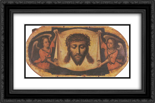 Icon Spas nerukotvornyi (Savior-Not-Made-by-Hands) from the Maniava Hermitage iconostasis 24x16 Black Ornate Wood Framed Art Print Poster with Double Matting by Kondzelevych, Yov