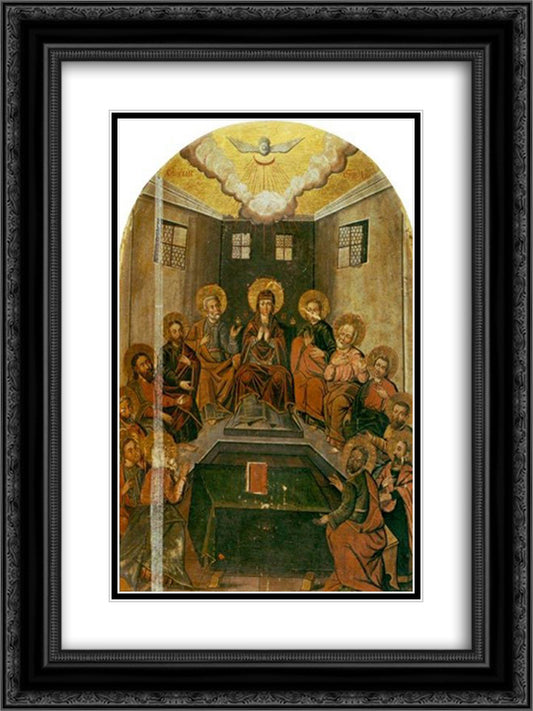 Icon The Descent of the Holy Spirit 18x24 Black Ornate Wood Framed Art Print Poster with Double Matting by Kondzelevych, Yov