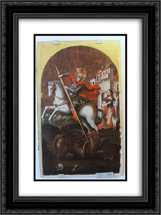 Saint George 18x24 Black Ornate Wood Framed Art Print Poster with Double Matting by Kondzelevych, Yov