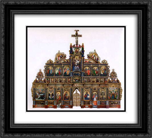 The Maniava Hermitage iconostasis 22x20 Black Ornate Wood Framed Art Print Poster with Double Matting by Kondzelevych, Yov