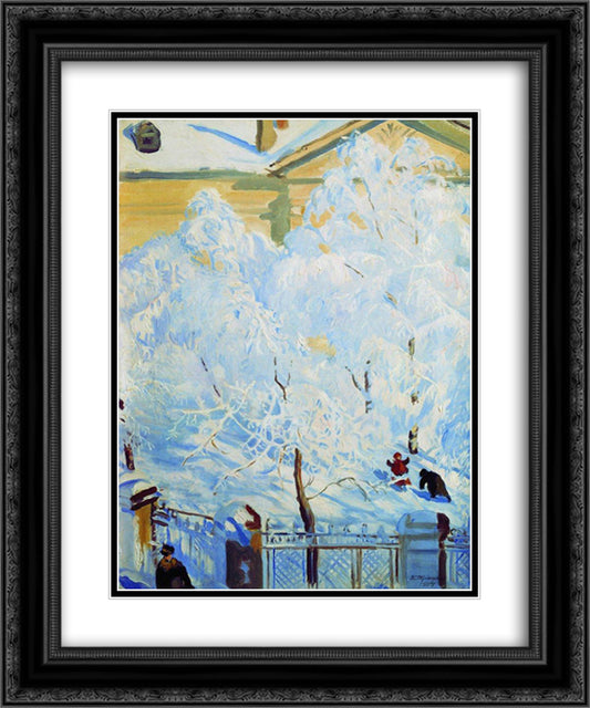 Hard rime 20x24 Black Ornate Wood Framed Art Print Poster with Double Matting by Kustodiev, Boris