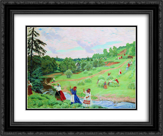 Haymaking 24x20 Black Ornate Wood Framed Art Print Poster with Double Matting by Kustodiev, Boris