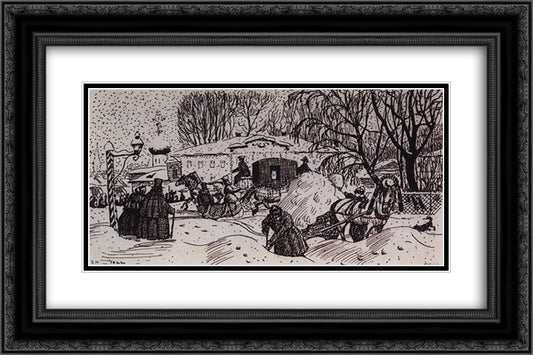 Headpiece (Winter Street) 24x16 Black Ornate Wood Framed Art Print Poster with Double Matting by Kustodiev, Boris