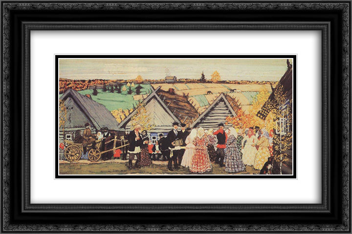 Holiday in the countryside 24x16 Black Ornate Wood Framed Art Print Poster with Double Matting by Kustodiev, Boris