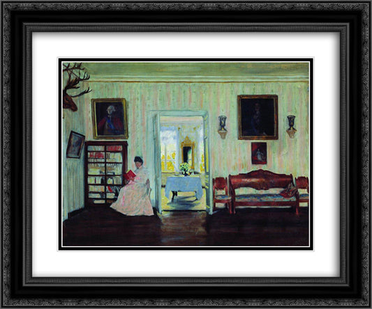 House In Uspensky 24x20 Black Ornate Wood Framed Art Print Poster with Double Matting by Kustodiev, Boris