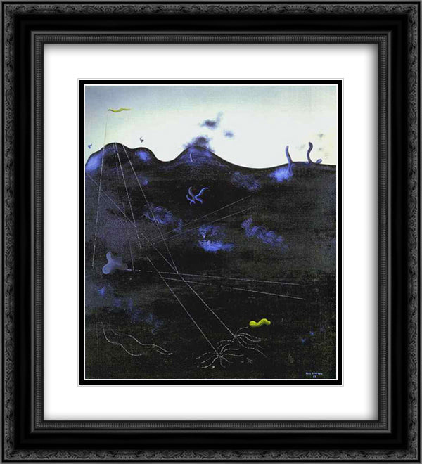 Blue Bed 20x22 Black Ornate Wood Framed Art Print Poster with Double Matting by Tanguy, Yves