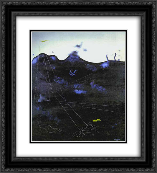 Blue Bed 20x22 Black Ornate Wood Framed Art Print Poster with Double Matting by Tanguy, Yves