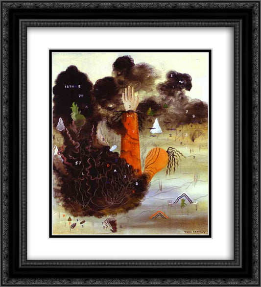 The Hand in the Clouds 20x22 Black Ornate Wood Framed Art Print Poster with Double Matting by Tanguy, Yves