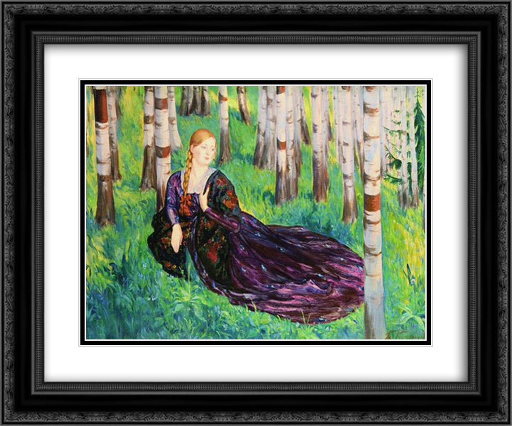 In the birch forest 24x20 Black Ornate Wood Framed Art Print Poster with Double Matting by Kustodiev, Boris