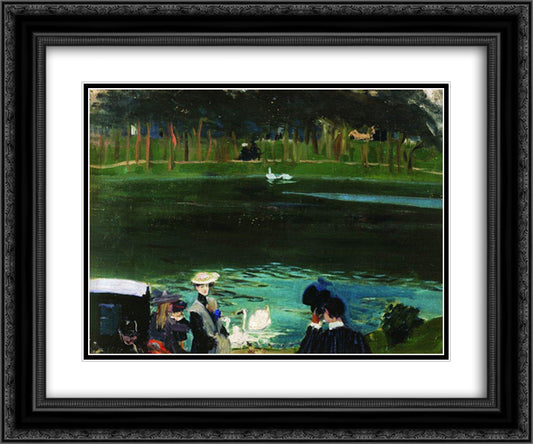 In the Bois de Boulogne 24x20 Black Ornate Wood Framed Art Print Poster with Double Matting by Kustodiev, Boris