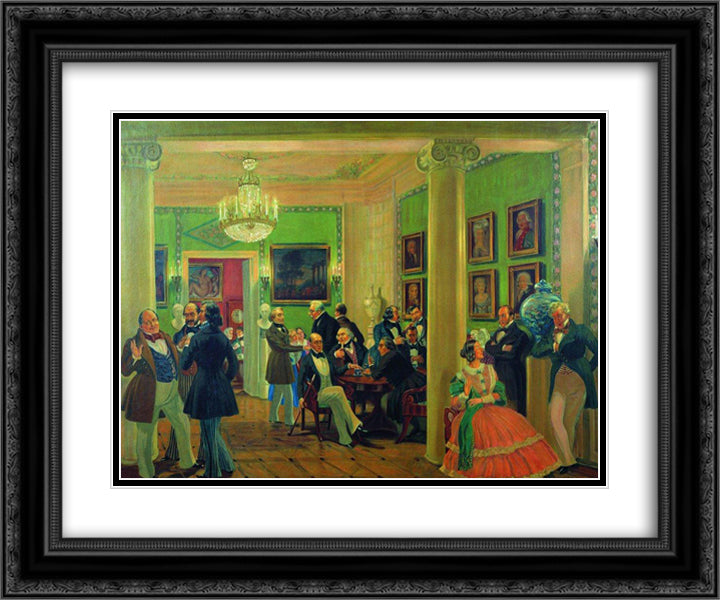 In the living room in Moscow in 1840's 24x20 Black Ornate Wood Framed Art Print Poster with Double Matting by Kustodiev, Boris