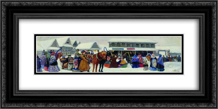 In the Market Day 24x12 Black Ornate Wood Framed Art Print Poster with Double Matting by Kustodiev, Boris